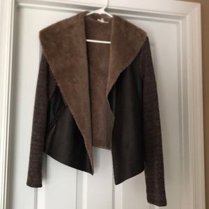 Contrast fur, pleather, & knitted jacket